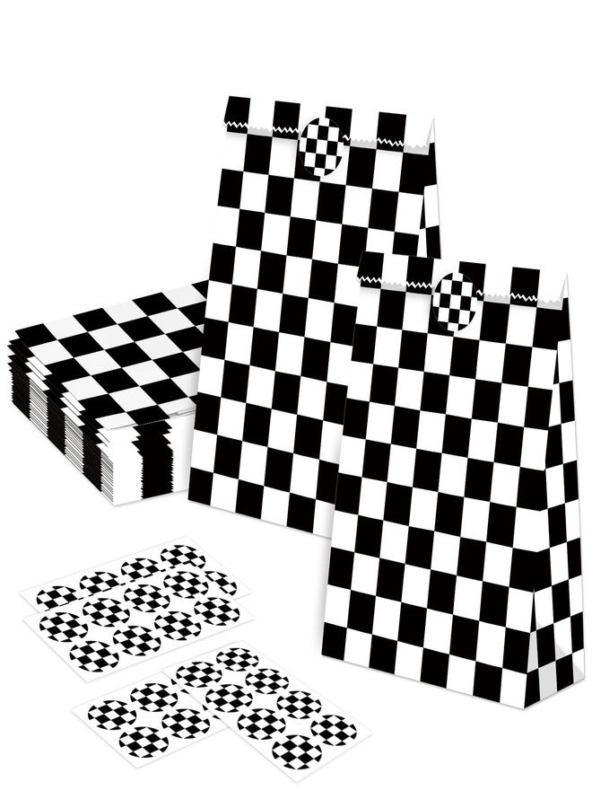 BQC 32Pcs Racecar Party Bags Race Car Goodie Bags Black and White Checkered Gift Bags Racing Birthday Party Supplies Two Fast Birthday Decorations Checkered Flag Party Supplies - Image 1
